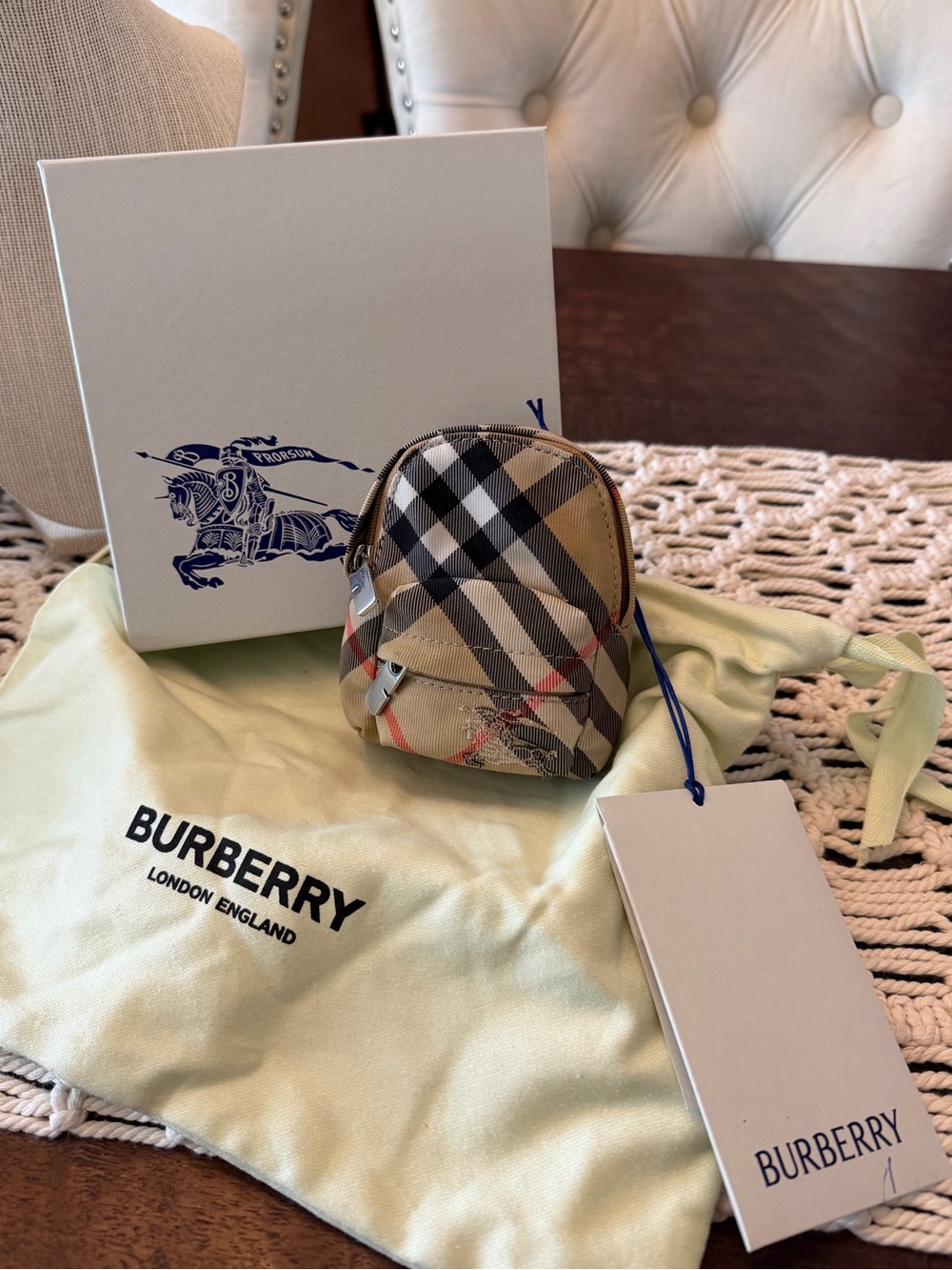 Burberry Check Backpack Bag Charm -  New with Tags and Box